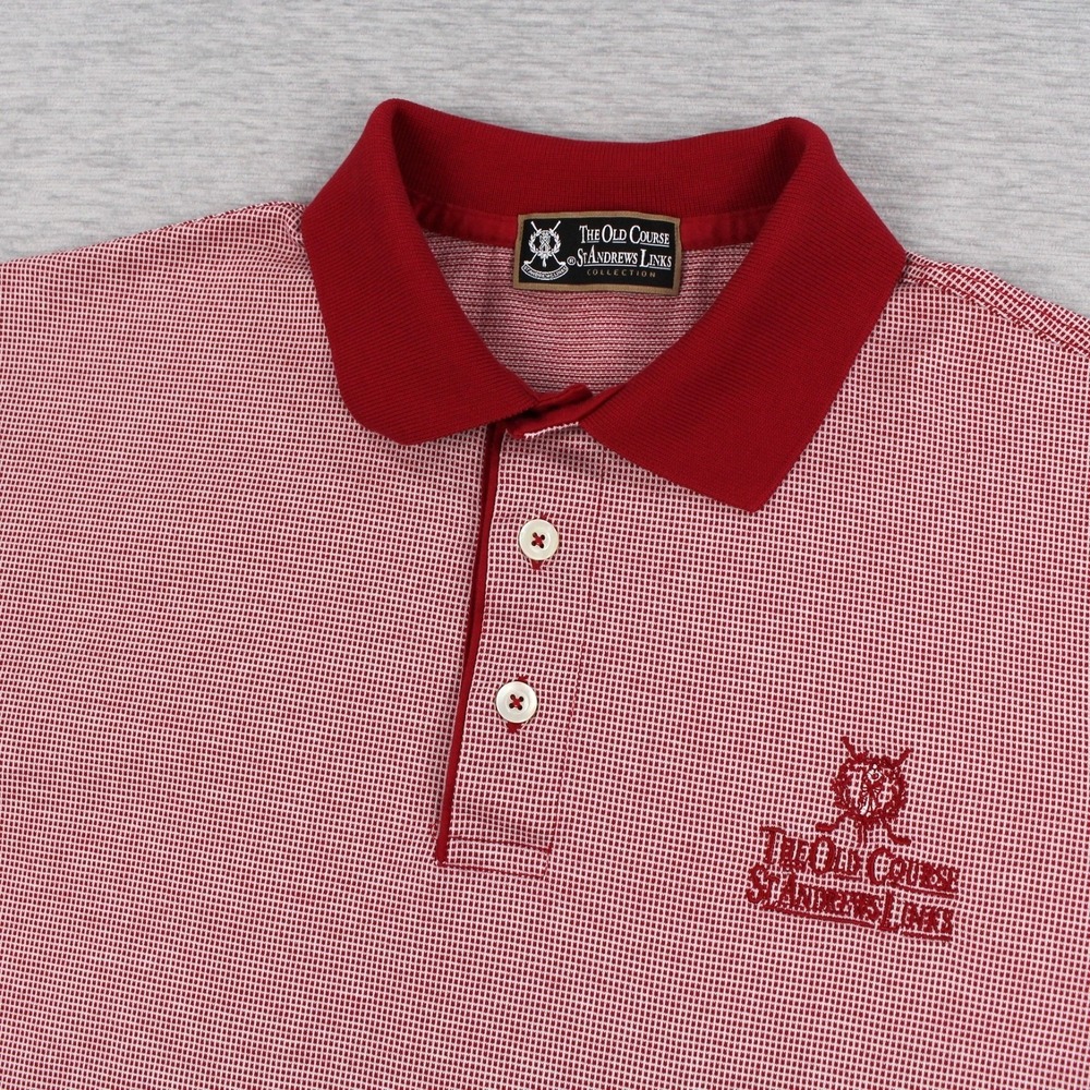 The Old Course St Andrews Links Polo Shirt Mens Size S Red White Cotton